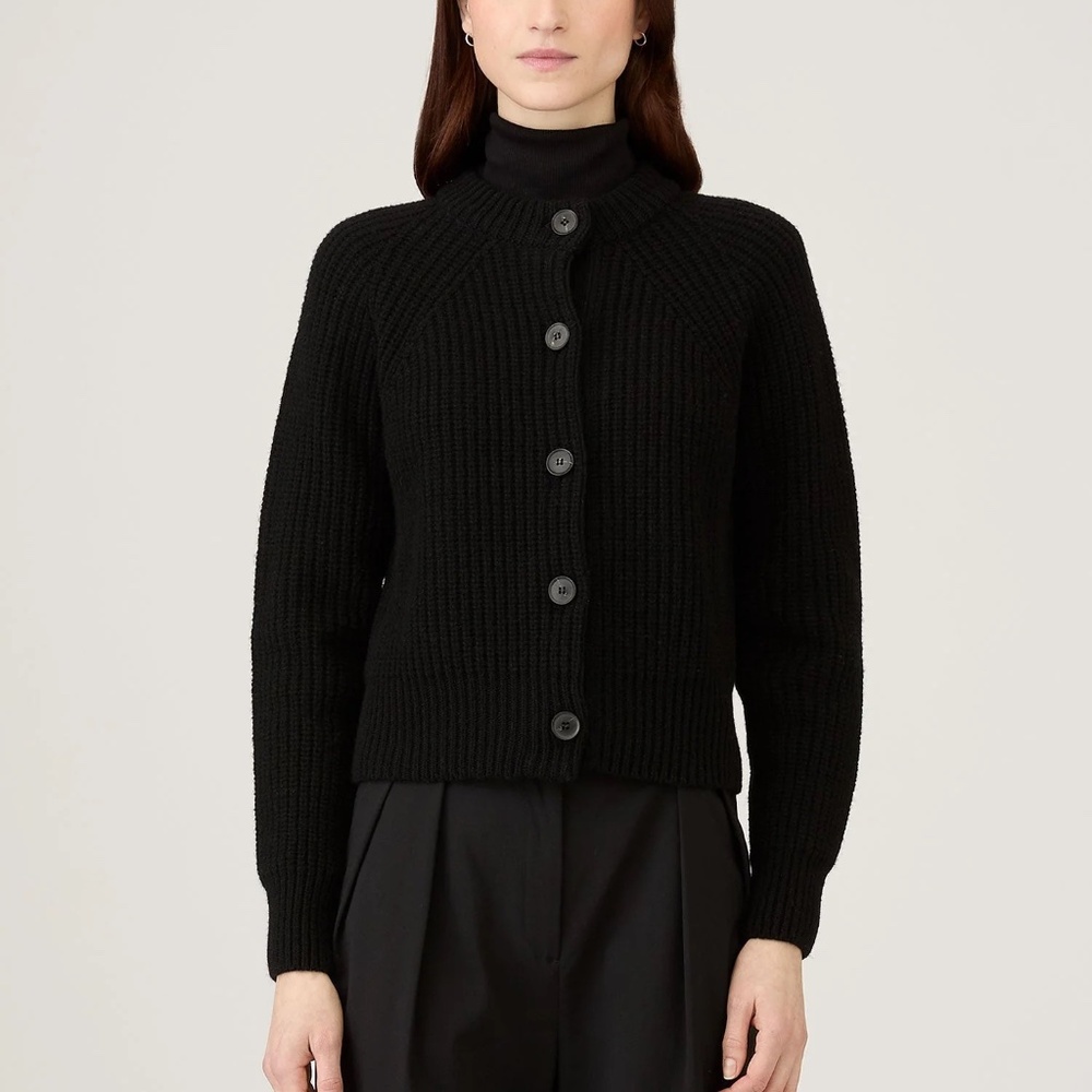 SUNSPEL Women's Ribbed Crew Neck Cardigan, Black, Size S, M, L